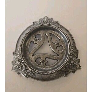 Vintage Carson Pewter Candle Pillar Holder 1998 Heart Ribbons Signed & Dated